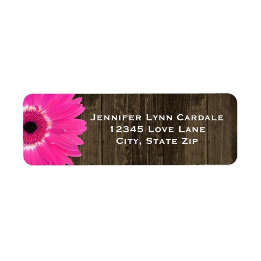 Rustic Wood Hot Pink Gerber Daisy Adresetiketten Etiket (Voorkant)
