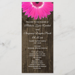 Rustic Wood Hot Pink Gerber Daisy Wedding Programs Programmakaart