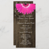 Rustic Wood Hot Pink Gerber Daisy Wedding Programs Programmakaart (Voorkant / Achterkant)
