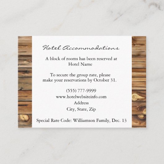 Rustic Wood Hotel Accommodatie-behuizingen Informatiekaartje (Voorkant)