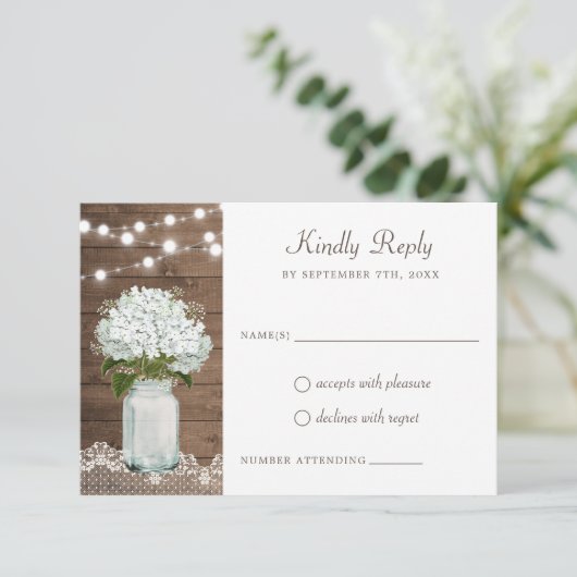 Rustic Wood Hydrangea Mason Jar Lace Baby's Kaart (Staand voorkant)