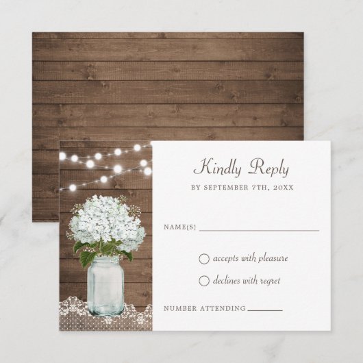 Rustic Wood Hydrangea Mason Jar Lace Baby's Kaart (Voorkant / Achterkant)
