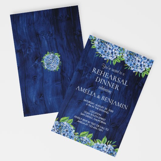 Rustic Wood Hydrangeas Wedding Rehearsal Dinner Kaart