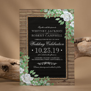Rustic Wood Invites   Organic Greenery Wedding Kaart