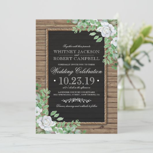 Rustic Wood Invites | Organic Greenery Wedding Kaart (Staand voorkant)