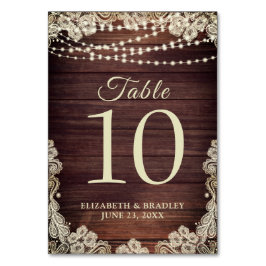 Rustic Wood Ivory Lace String Lights Wedding Kaart