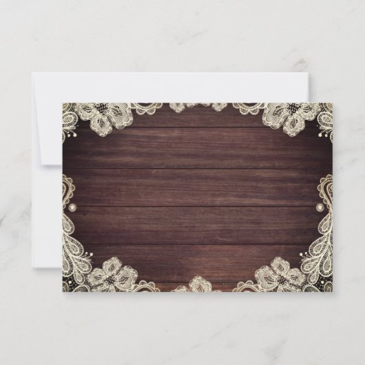 Rustic Wood Ivory Lace String Lights Wedding RSVP Kaartje (Achterkant)