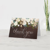 Rustic Wood Ivory Peonies and Gold Glitter Wedding Bedankkaart (Voorkant)
