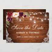 Rustic Wood Jar Licht Floral Lace Save the Date (Voorkant / Achterkant)