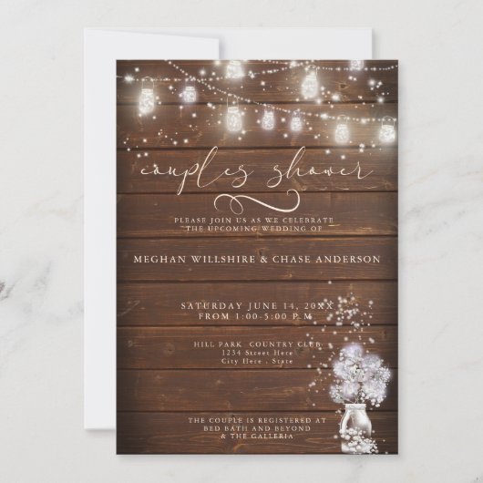 Rustic Wood Jar String Lights theBarefootBride™ Kaart (Voorkant)