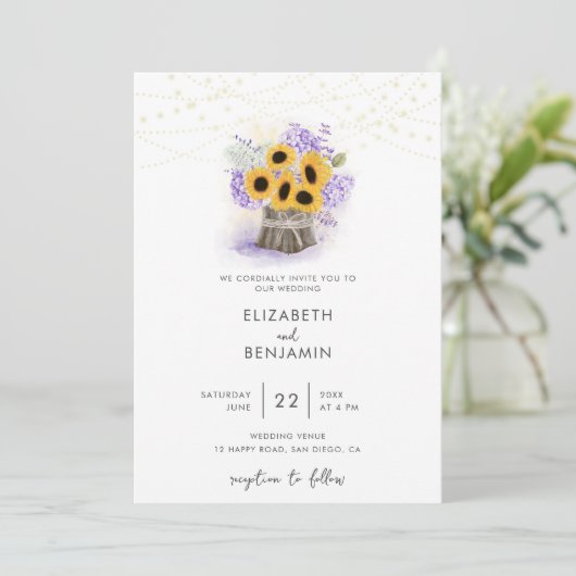 Rustic Wood Jar Sunflower Hydrangea Boho Wedding Kaart (Staand voorkant)