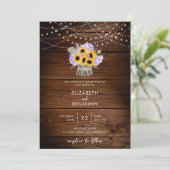 Rustic Wood Jar Sunflower Hydrangea Modern Wedding Kaart (Staand voorkant)