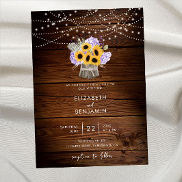 Rustic Wood Jar Sunflower Hydrangea Modern Wedding Kaart