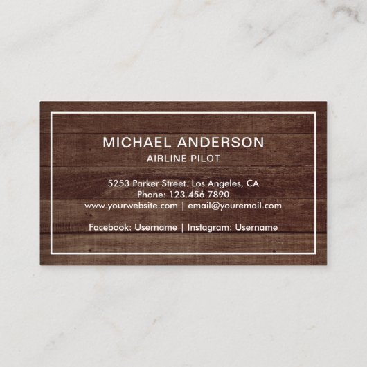 Rustic Wood Jet Vliegtuig Vliegtuigpiloot Visitekaartje (Achterkant)