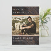 Rustic Wood-jongens Aankondiging Afstuderen (Staand voorkant)