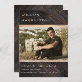 Rustic Wood-jongens Aankondiging Afstuderen (Voorkant / Achterkant)