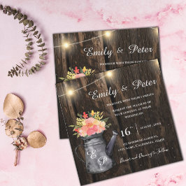 Rustic Wood Jug Oranje Waterverf Floral Wedding