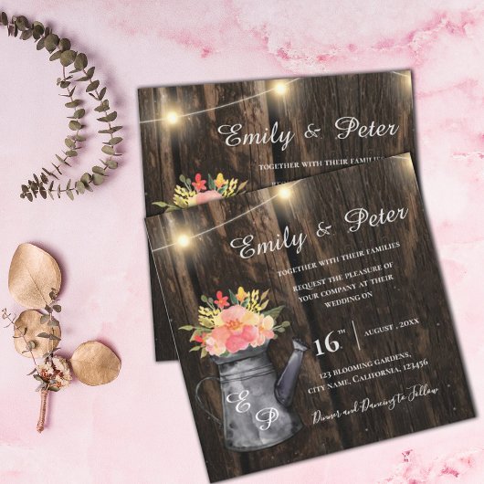 Rustic Wood Jug Oranje Waterverf Floral Wedding