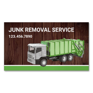 Rustic Wood Junk Removal Service Garbage Truck Magnetisch Visitekaartje