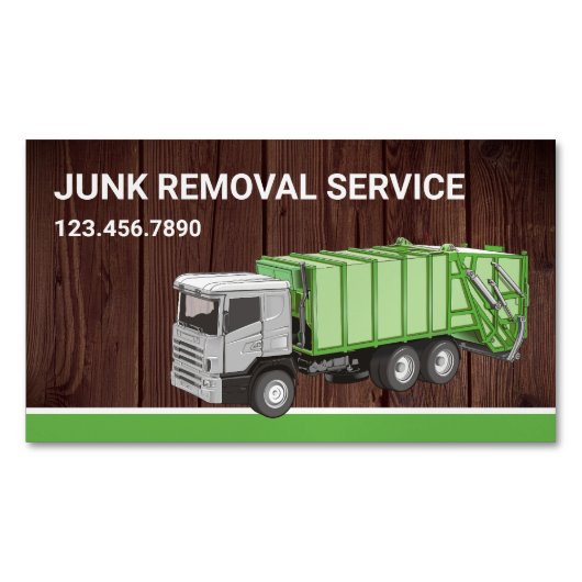 Rustic Wood Junk Removal Service Garbage Truck Magnetisch Visitekaartje (Voorkant)