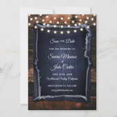 Rustic Wood Kalligrafie Foto Huwelijk Opslaan Datu Kaart (Voorkant)