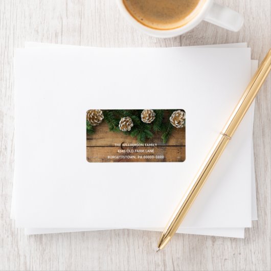 Rustic Wood kerst Greenery Pine & Pinecones Etiket (Insitu)