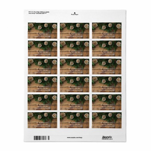 Rustic Wood kerst Greenery Pine & Pinecones Etiket (Full Sheet)