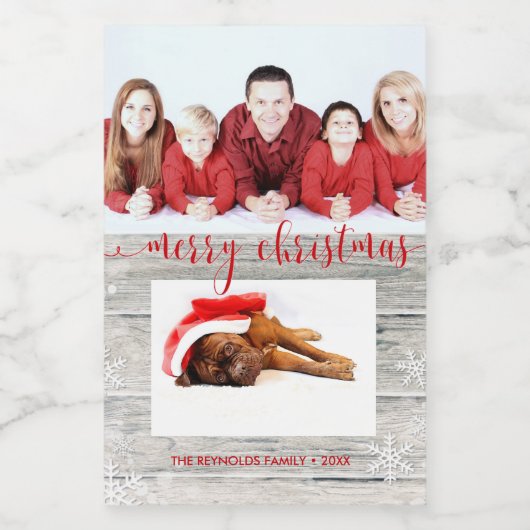 Rustic Wood Kerstavond Foto - Etiket (Enkel label)