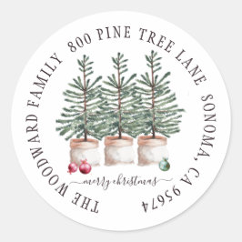 Rustic Wood kerstbomen Familienaam Envelope Ronde Sticker