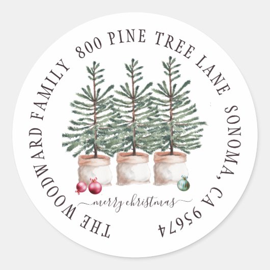 Rustic Wood kerstbomen Familienaam Envelope Ronde Sticker (Voorkant)