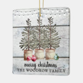 Rustic Wood kerstbomen Familienaam Holiday Keramisch Ornament (Links)