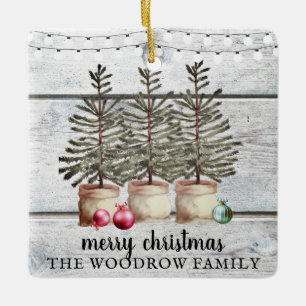 Rustic Wood kerstbomen Familienaam Holiday Keramisch Ornament