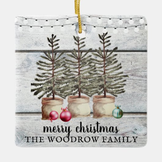 Rustic Wood kerstbomen Familienaam Holiday Keramisch Ornament (Voorkant)