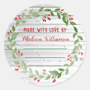 Rustic Wood kerstconserven Homemade Jam Ronde Sticker