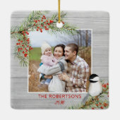 Rustic Wood Kerstfamilie Foto Chickadee Keramisch Ornament (Achterkant)