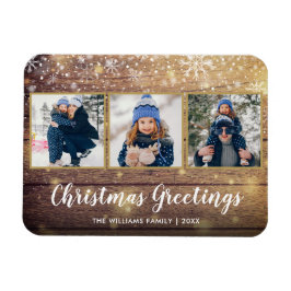 Rustic Wood kerstgereetings 3 Foto Holiday Magneet