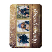Rustic Wood kerstgereetings 3 Foto Holiday Magneet (Verticaal)