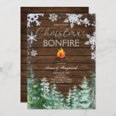Rustic Wood Kerstmis Bonfire Uitnodiging (Voorkant / Achterkant)