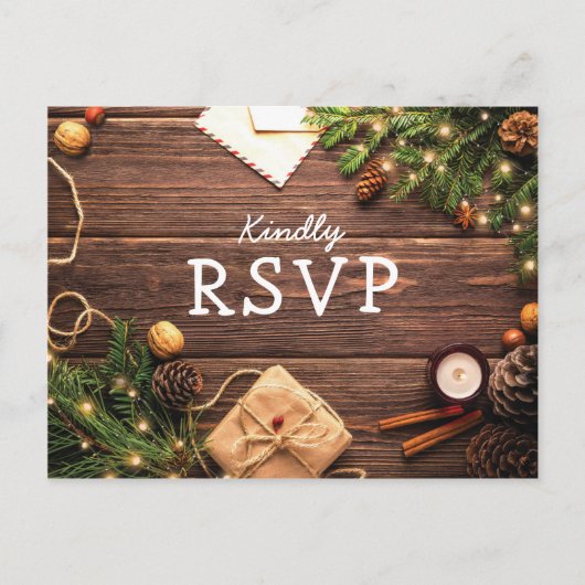 Rustic Wood Kerstmis Winter RSVP Uitnodiging Briefkaart (Voorkant)
