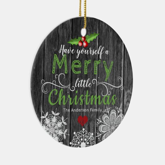 Rustic Wood | Kerstmistletoe en snowflakes Keramisch Ornament (Rechts)