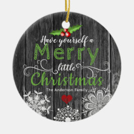 Rustic Wood | Kerstmistletoe en snowflakes Keramisch Ornament