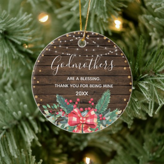 Rustic Wood Kerstwinter Wreath Godmothers Keramisch Ornament (Boom)