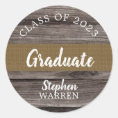 Rustic Wood Kijk Afstuderen Klasse 2023 | Naam Ronde Sticker (Voorkant)