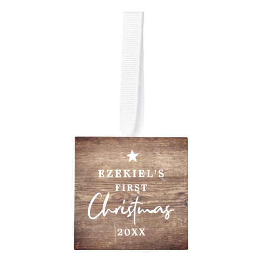 Rustic Wood Kijk baby's eerste kerstfoto Decoratie (Voorkant)