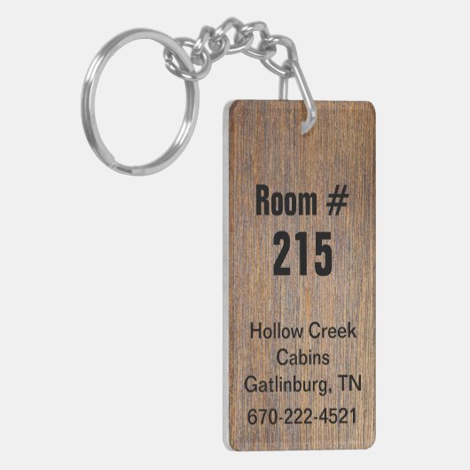 Rustic Wood Kijk Hotel Room Number Sleutelhanger (Voorkant Links)