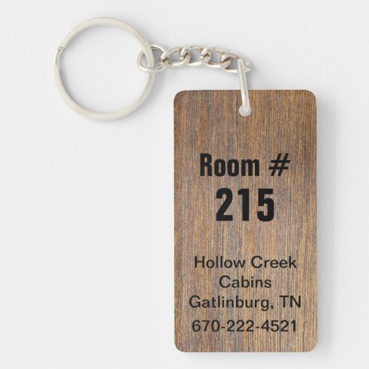 Rustic Wood Kijk Hotel Room Number Sleutelhanger (Voorkant)