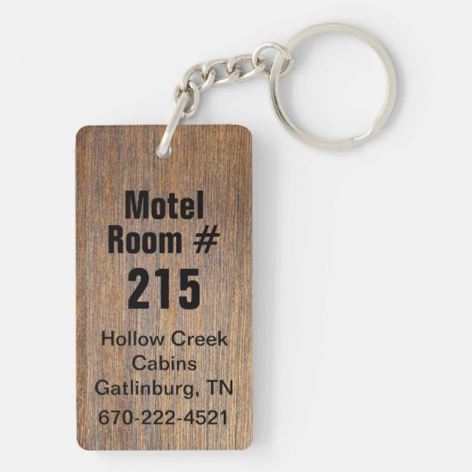 Rustic Wood Kijk Hotel Room Number Sleutelhanger (achterkant)