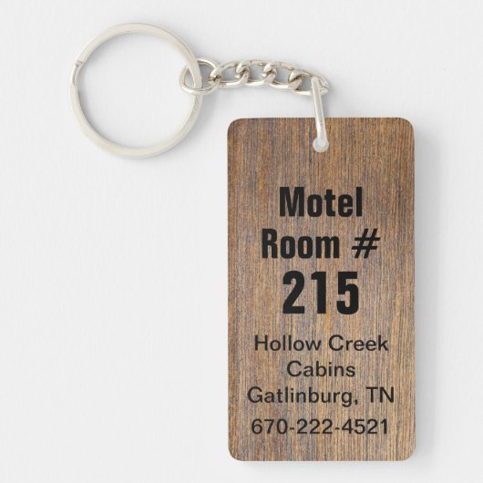 Rustic Wood Kijk Hotel Room Number Sleutelhanger (Voorkant)