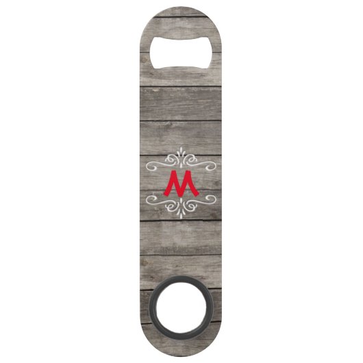 Rustic Wood-Kijk Monogrammed Speed Flessenopener (Voorkant)