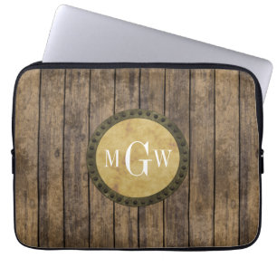 Rustic Wood Kijk Planks #1 Steampunk 3 Monogram Laptop Sleeve